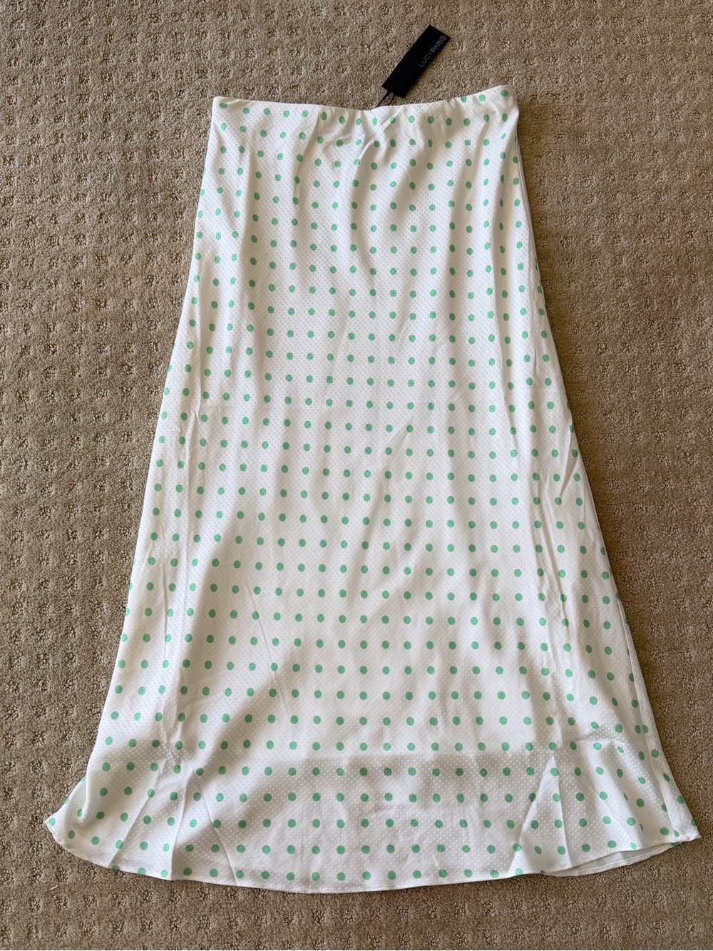 NWT Lucy Paris Women’s White Skirt With Light Green Polka Dots, Size S